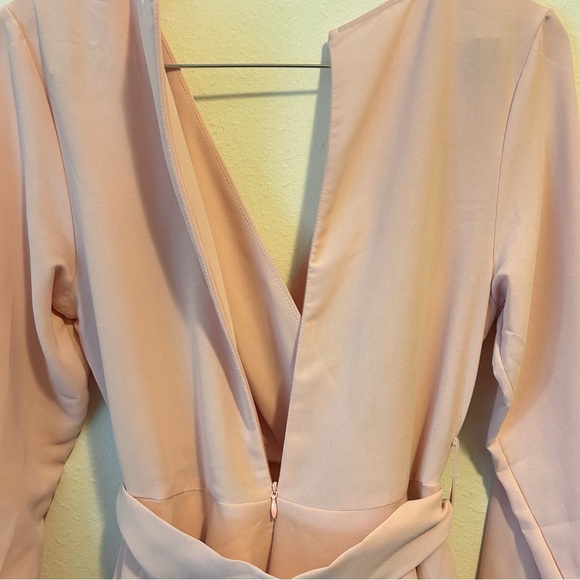 Women’s Small Ruffle Elegant Pink Faux Wrap Long Sleeve Mini Dress - Picture 9 of 9
